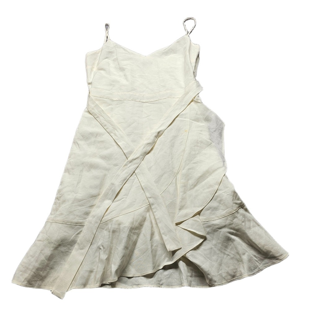 Banana Republic Wrap‎ Dress Womens 8P Off White Linen Ruffle Hem Spaghetti Strap